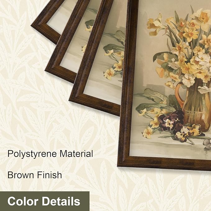 Vittanly 12x12 Picture Frame Set of 4, Vintage Photo Frame for Wall or Tabletop, Display 8x8 Pictures with Mat or 12x12 without Mat, Rustic Farmhouse Home Decor, Brown