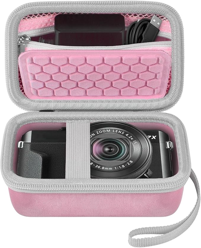Digital Camera Carrying Case Compatible with Canon PowerShot G7 X Mark II/ G7X Mark III Digital 4K Vlogging Camera/for CAMKORY/for Lecran and More, Compact Small Camera Storage Bag for Kids (Pink)