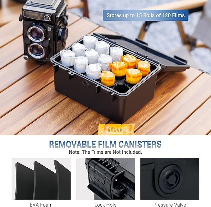 JJC Hard Stable 120 Film Case Holder,IP67 Waterproof Film Camera Container for 15 Rolls 120 Negative Film, Anti-Shock Light-Sealed Negative Film Organizer Storage Box for Travel (No Film Included)