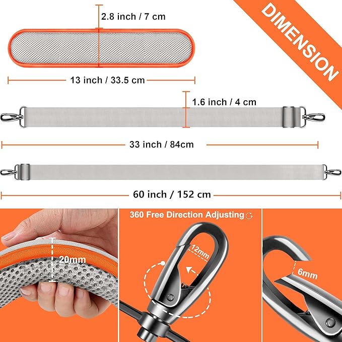 60 Inch Shoulder Strap, Ultra-Thick and Padded with Metal Swivel Hooks for Laptop Messenger and Crossbody Canvas Bags