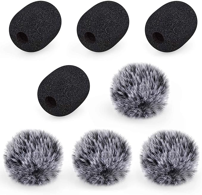 Mini Wireless Furry Windscreen & Foam Cover Set for Lavalier Microphone, Wind Muff Foam Mic Cover with Clip to Reduce Plosive and Better Highlight the Vocals, Washable and Windproof Wind Screen(8 Pcs)