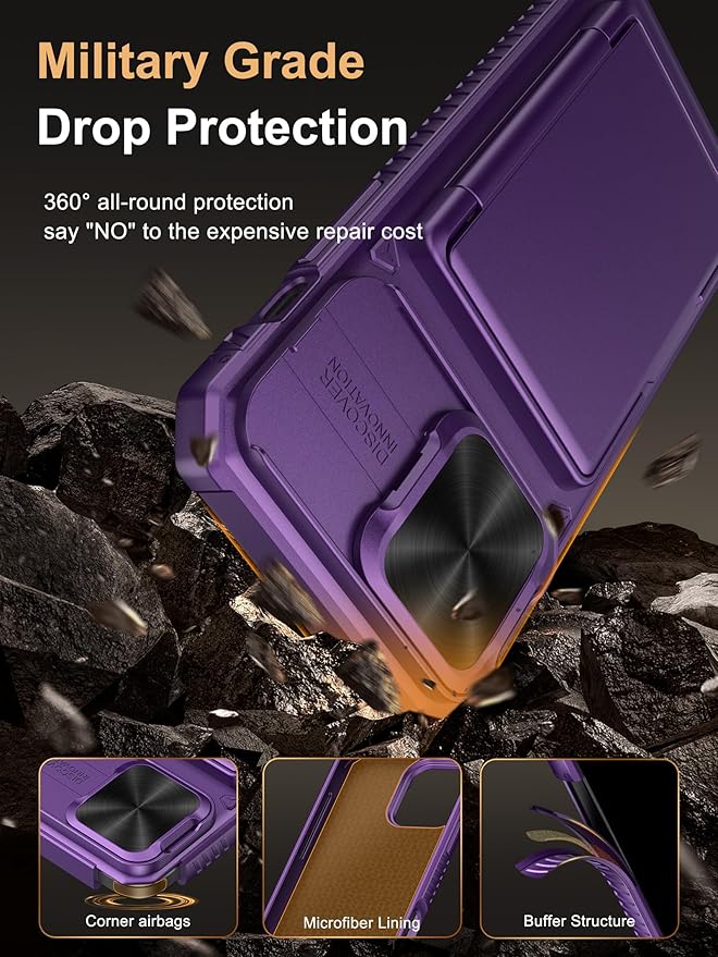 Vihibii for iPhone 14 Pro Max Wallet Case, Built-in Card Holder (4 Cards), [RFID Blocking] & Slide Camera Cover, Military Grade Drop Protection, Rugged Hard Wallet Case, 6.7" 2022, Dark Purple