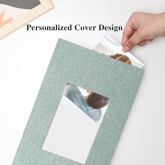 Vienrose Linen Photo Album 300 Pockets for 4x6 Photos Fabric Cover Photo Books Slip-in Picture Albums Wedding Baby Green