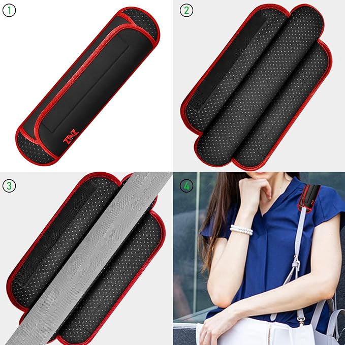 ZINZ Universal Shoulder Pad with Ultra Thick Cushion for Bag Luggage Bag Crossbody, Plus Long & Anti-Slip & Breathable,Black-Red Edge