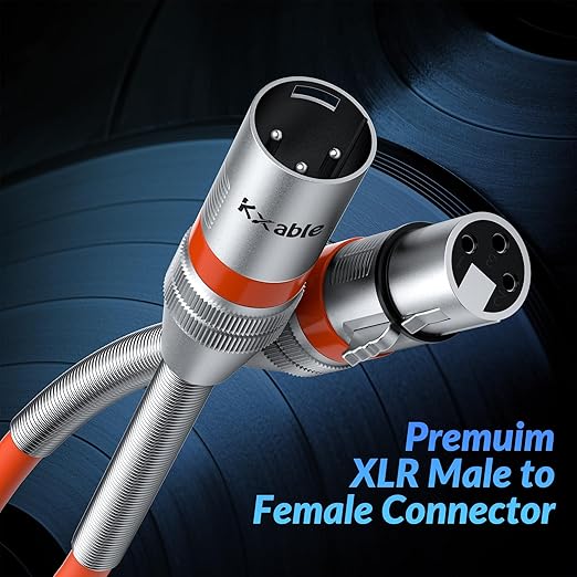 XLR Microphone Cable 8 FT, XLR Male to Female Balanced Mic Cable, 3-Pin Shielded Speaker Cord, Zinc Alloy Connectors, 22AWG Pure Copper, Metal Spring SR, Recording Studio, Podcast, Orange