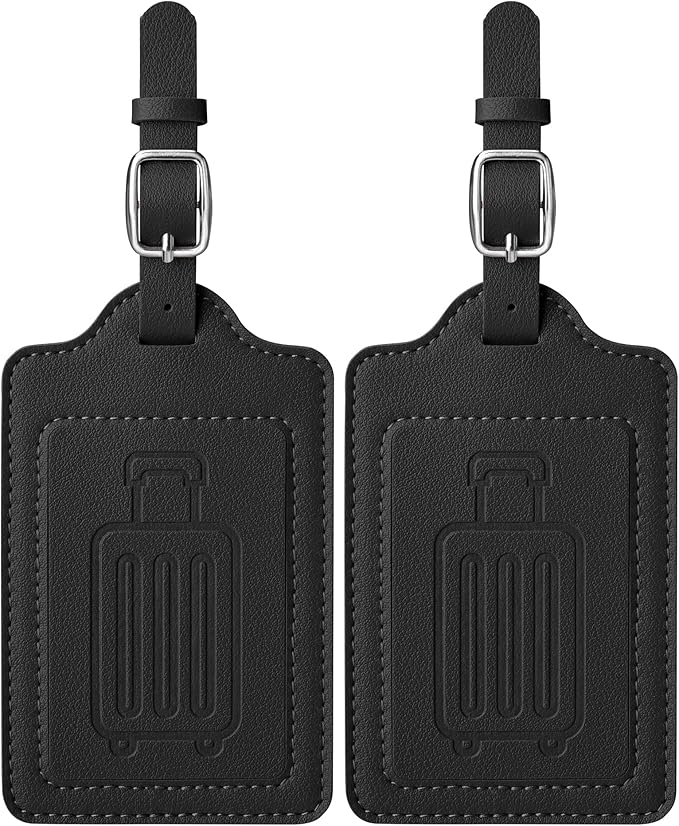 Teskyer Luggage Tags, Thick & Durable, Easy to Identify, Privacy Protection, TSA Approved Travel Essentials Suitcase Tags - 2 Pack, Black