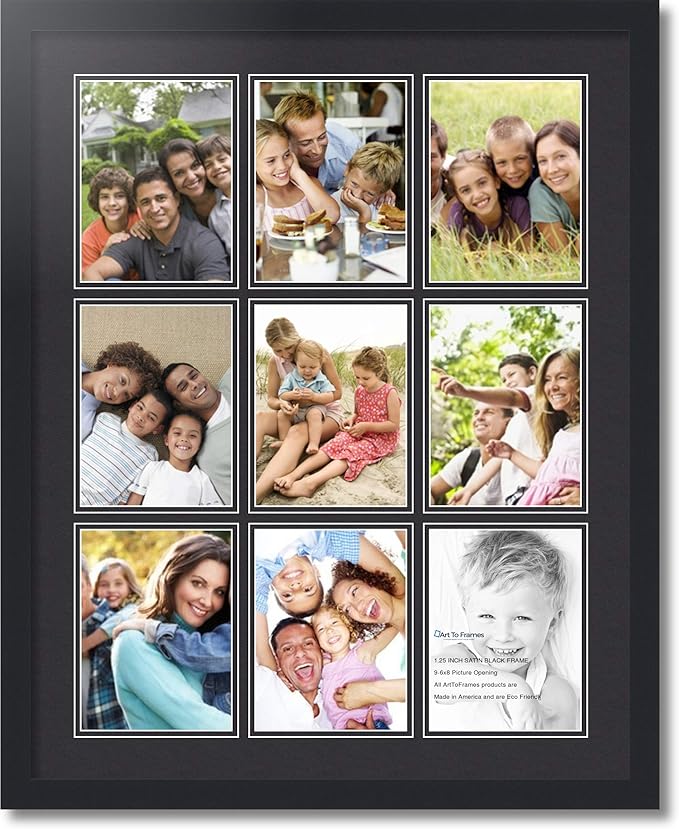 Art to Frames Double-Multimat-1049-89/89-FRBW26079 Collage Photo Frame Double Mat with 9-6x8 Openings and Satin Black Frame