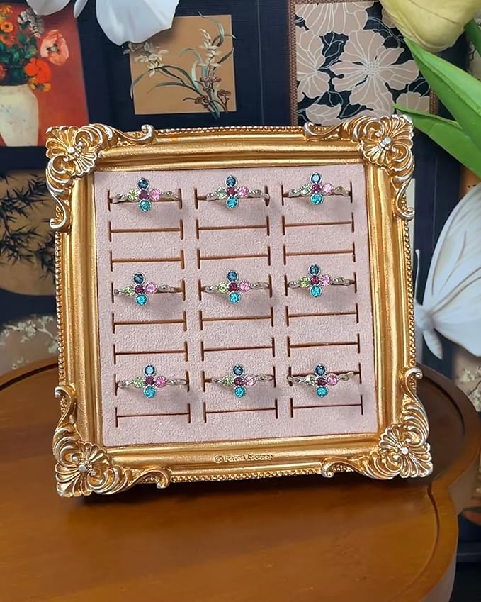Jewelry Display Stand Vintage Ring Holder Box Earring Tray Retro Picture Frame Style Ring OrganizerJewelry Frame with Velvet