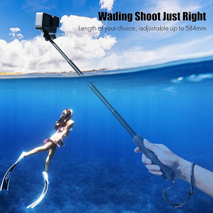 SOONSUN 23'' Short Extension Selfie Stick Compact Hand Grip Waterproof Monopod Pole for GoPro Hero 13 12 11 10 9 8 7 6 5 4, Fusion, Session, Insta360 X2 X3, GO3, AKASO, DJI Osmo Action Camera