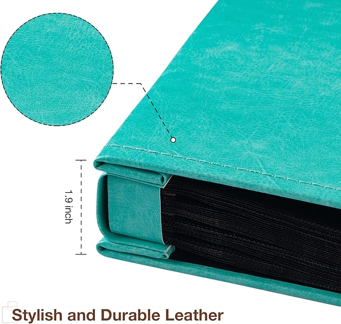 potricher Small Photo Album 4x6 200 Photos Leather Cover Picture Book with 200 Horizontal Pockets for Family Wedding Anniversary and Baby (Teal)