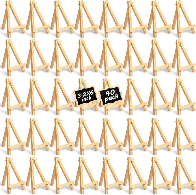 Thenshop 40 Pack 6 Inch Natural Wooden Mini Easel Stand Artist Mini Easels Bulk Wood Tabletop Small Canvas Stand for Painting Display Cards Photos Arts Crafts(Classic)