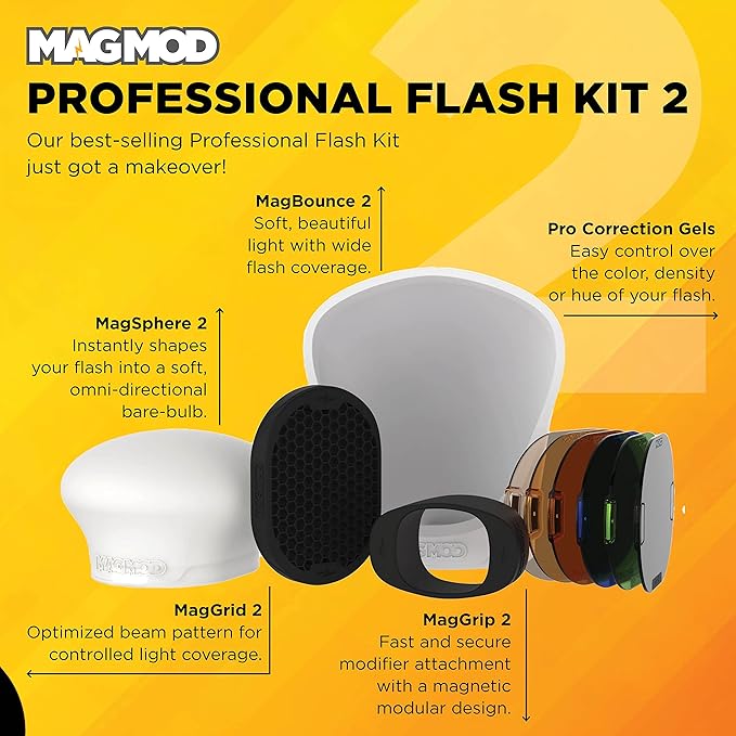 MagMod Professional Flash Kit 2, Photography Lighting Flash Diffuser Set, Magnetic Light Diffuser Attachments, Lightweight MagMod Modifiers, Superior Light Control