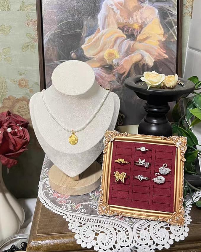 2PCS Jewelry Display Stand Vintage Ring Holder Box Earring Tray Retro Picture Frame Style Ring OrganizerJewelry Frame with Velvet