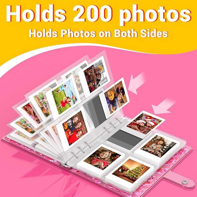 Kids Photo Album for Instax Mini, Photo Album for Polaroid, Applicable to Fujifilm Instax Mini 11 12 40 Kodak Mini Photo, Gift for 4 5 6 7 8 9 10 11 12 Year Old Girls (200 Photos)