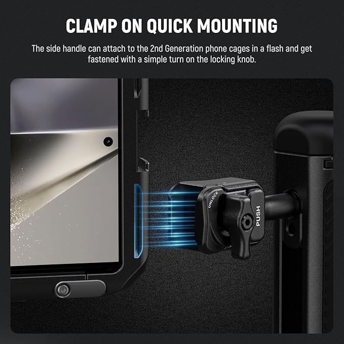 NEEWER Quick Release Side Handle Only for 2nd Gen Phone Cages PA043 PA044 for iPhone 15 Pro Max/15 Pro, PA042 for Samsung S24 Ultra, with Covered Cold Shoe, Anti Off Pin, Black Lock, PA045B