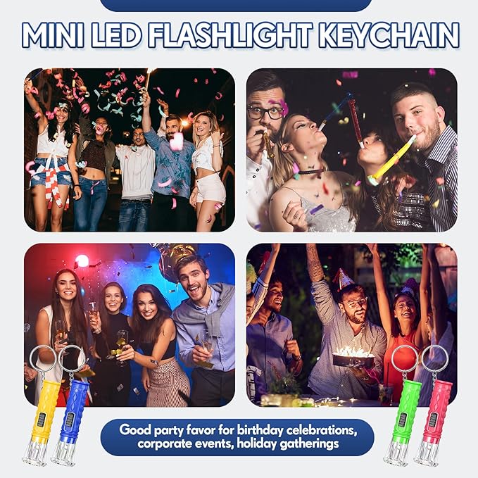 Geelin 200 Pcs Mini Flashlight Keychain 6 Colors Flashlight Small LED Torch Keyring for Hiking Camping Party Favors Travel Night Reading Dog Walking Goody Bag Stuffers
