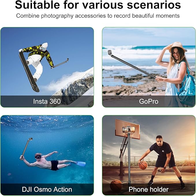 FANAUE Gimbal Extension Pole Carbon Fiber Extension Monopod Pole Stick with 1/4" Screw, 2 Section Universal Rod for Tripod Compatible with Digtital Camera Smartphone Long Selfie Tick Length is 14"-25"