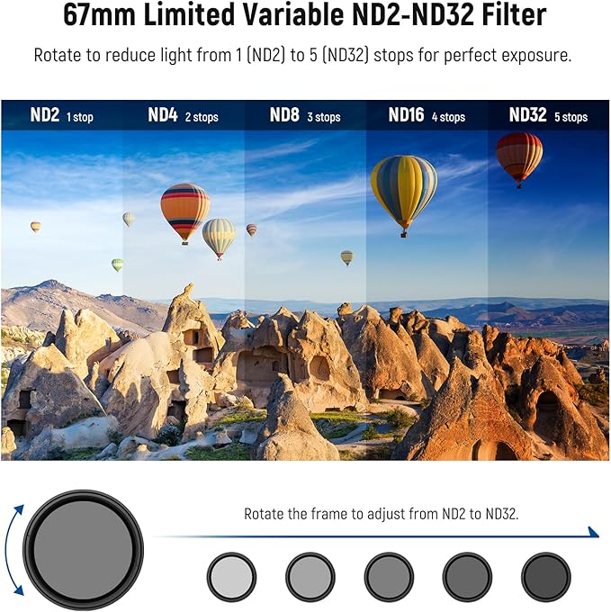 NEEWER 67mm Variable ND Filter Set Compatible with Android, 3 Pack Clip On CPL Circular Polarizing + ND2-32 + Black Diffusion 1/4 Phone Camera Lens Filter Photography Accessories Kit, FL-B38