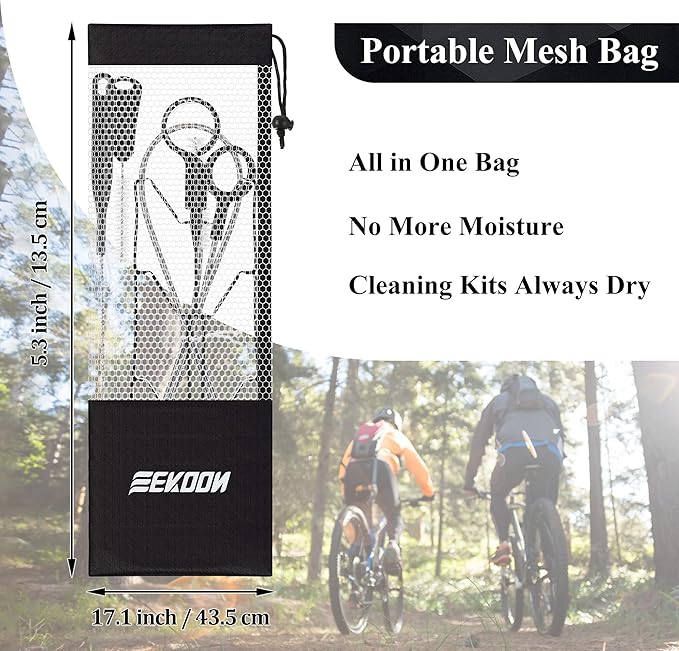 Feekoon Reservoirs Backpack Accessories Hydration Bladder Cleaning Kit with Flexible Long Brush for Hose, Small Bite Valve and Big Brush, Drying Collapsible Bladder Frame, Carrying Pouch