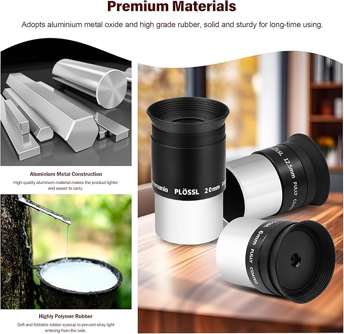 Astromania Telescope Eyepiece Set 1.25 Inch, Plossl Eyepiece Kit Includes 6mm 12.5mm 20mm Telescope Lense 4-Element Fully Multi-Coated & Filter Thread, Telescope Accessory Kit for Astronomy Telescopes