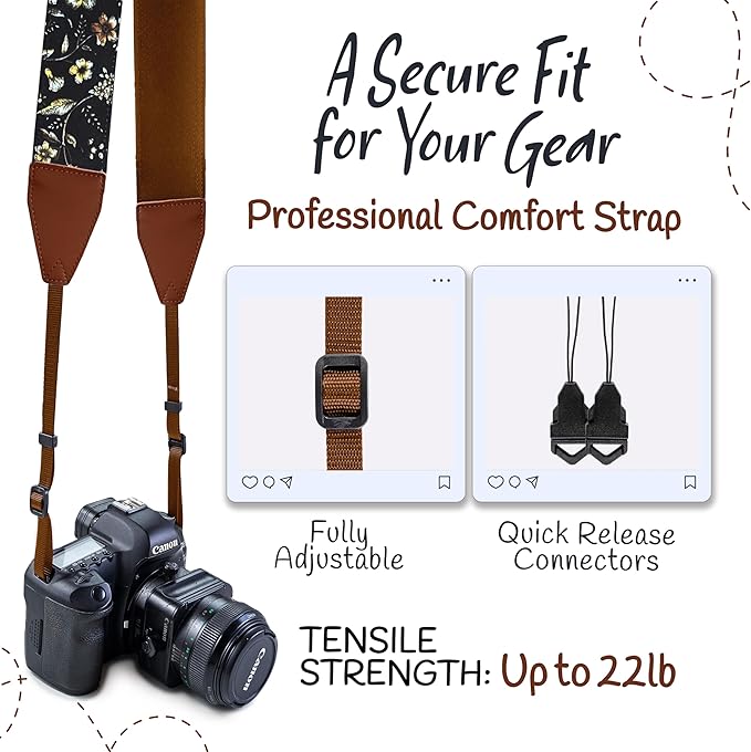Art Tribute Camera Strap for All DSLR and Mirrorless Cameras. Add Your Name Or Initials Make It a Personalized Gift