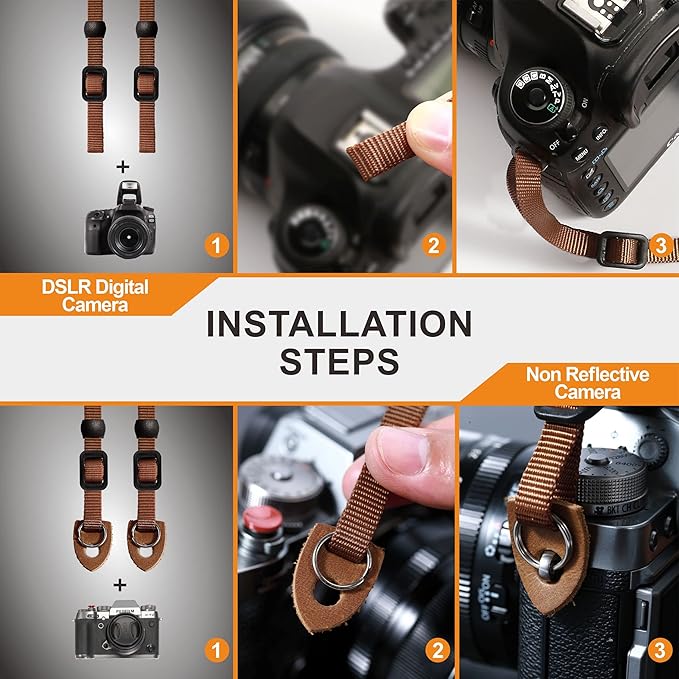 Padwa Lifestyle Black Striped Camera Strap - 1.5" Double Crazy Horse Cowhide Head Cotton Camera Straps,Adjustable Neck Shoulder Universal Woven Straps for All DSLR Cameras and Photographers Gift