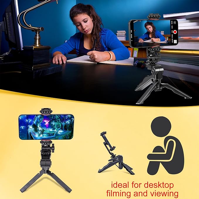Zeadio Phone Tripod Stabilizer Grip, Smartphone Handheld Portable Selfie Stick Desktop Tabletop Stand Mount Holder for All Smartphones