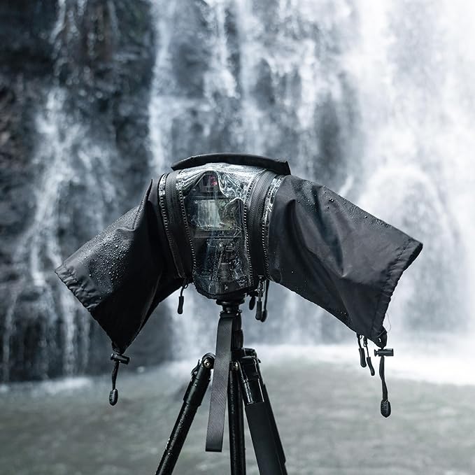 Mirrorless Camera Rain Cover with Openable Viewing Window & Strap Mountable Design Waterproof Camera Sleeve Protector for Canon EOS R6 R5 Mark II R8 R7 Rp for Nikon Z6III Z6II Z7II Z8 Z5 Z50II Zf