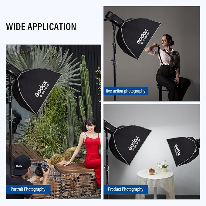 Godox Square Softbox, 90cm*90cm /35.4in*35.4in with Grid Diffuser Fast-Setup Bowens Mount Softbox Compact Photography softbox for Photography Shooting Continuous Light Monolight Strobe Flash
