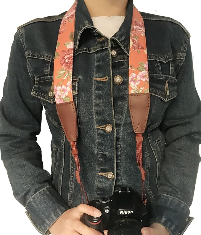 Alled Camera Strap Neck, Adjustable Vintage Orange Floral Camera Straps Shoulder Belt for Women/Men,Camera Strap for Nikon/Canon/Sony/Olympus/Samsung/Pentax ETC DSLR/SLR