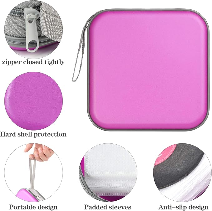 Alavisxf Purple 48 Capacity Hard Plastic DVD Case with Zipper - Portable Disc Wallet Bag for Car, Home, Travel