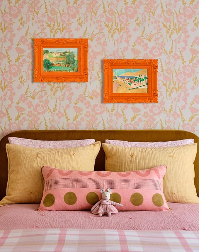 Orange Picture Frame 4x6 for Shelf Desk Table Decor, Colorful Ornate Frame with Velvet Touch for Diamond Paintings Art Prints Posters, Modern Gallery Wall Frames for Bedroom Decoration (Orange)