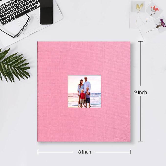 Mublalbum Small Photo Album 4x6 200 Photos Linen Cover Picture Book with Horizontal Pockets for Wedding Family Anniversary and Baby (Pink)