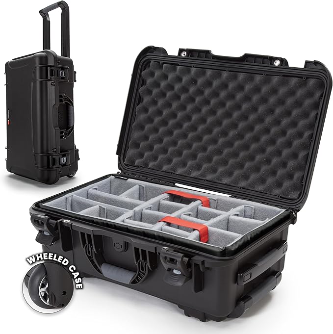 NANUK 935 Hard Case with Padded Divider – Waterproof Equipment Case with Wheels, 22” x 14” x 9” – Dustproof and Impact Resistant, Airline Carry-On Approved – Black