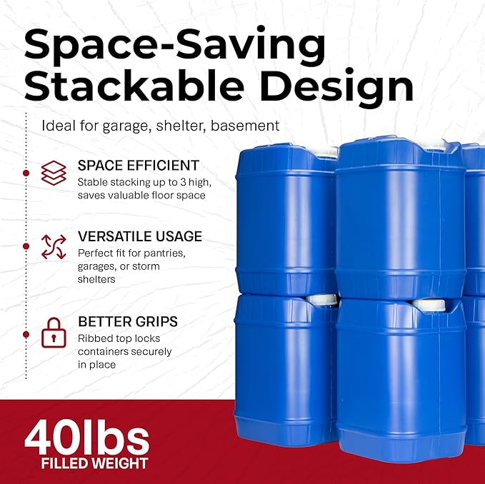 5 Gallon Water Jug - Water Container w/Lid + Spigot - Water Storage Container, Emergency Water Container, Survival Storage Tank - Stackable (5 Gallons (1 Tank)