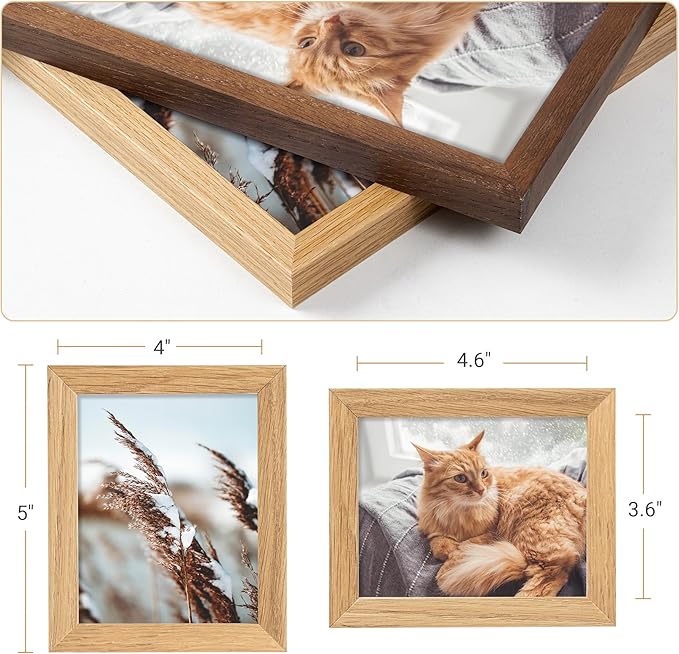 Vivelove 4x5 Picture Frame, High-End Natural Oak 4 x 5 Wooden Frame with Tempered Glass, 4x5 Wood Photo Frame for Wall or Tabletop, Wall Hook Included for Art Photo and Prints, Natural