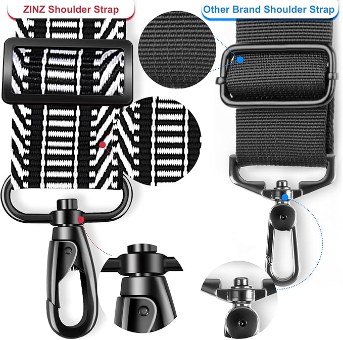 ZINZ 75" Shoulder Strap with Fixed Pad and Dual Balanced Buckles，Black White Jacquard