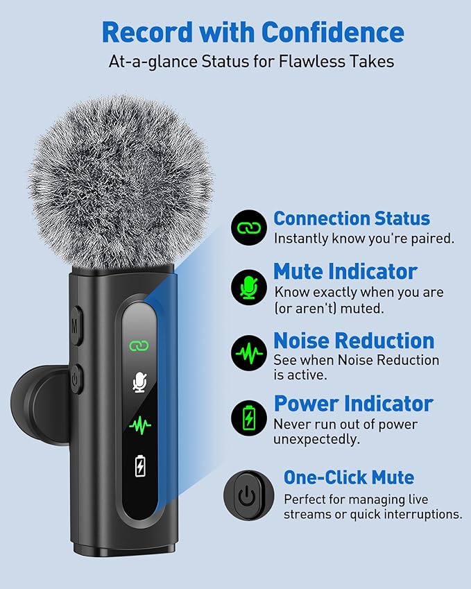 Wireless Lavalier Microphone for iPhone Recording Clip-on Mini Mic for iPhone/for iPad Video Recording with Rotatable Clip&Denoise Recording, Portable Mic Set for Content Creators