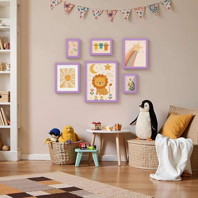 Vittanly 5x7 Picture Frame, Made of Solid Wood and Shatterproof Plexiglass, Wooden Photo Frame for Wall Mounting or Tabletop Display, Picture Frame for Home Decor with Stand, Purple, 1 Pack