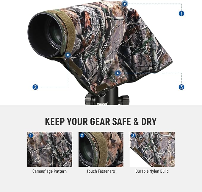 NEEWER PB020 Large Waterproof Rain Cover for Canon Sony Nikon Fujifilm DSLR Camera & Lenses up to 400 mm on Both Sides Camouflage Green Nylon