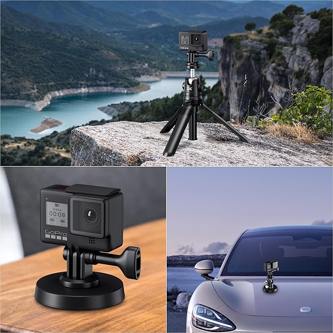 JJC 3-Pack 1/4"-20 Tripod Mount Adapter for GoPro Go Pro Hero 13 12 11 10 9 8 7 6 5, DJI Osmo Action 4 3, AKASO, Insta360 Ace Pro & More Action Cameras on Standard 1/4"-20 Tripod Selfie Stick Monopod