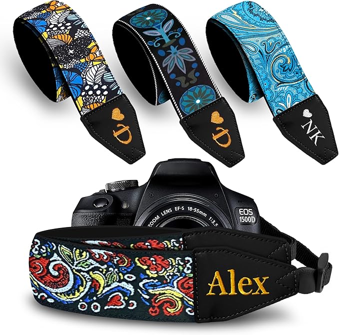 Art Tribute Camera Strap for All DSLR and Mirrorless Cameras. Add Your Name Or Initials Make It a Personalized Gift