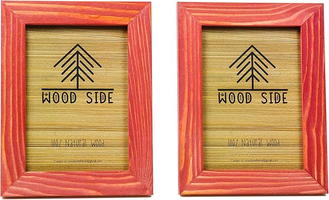 Rustic Wooden Picture Frame 4x6 Inch - Set of 2-100% Natural Eco Barn Wood with Real Glass - Made for Wall Hanging and Tabletop Display - Red