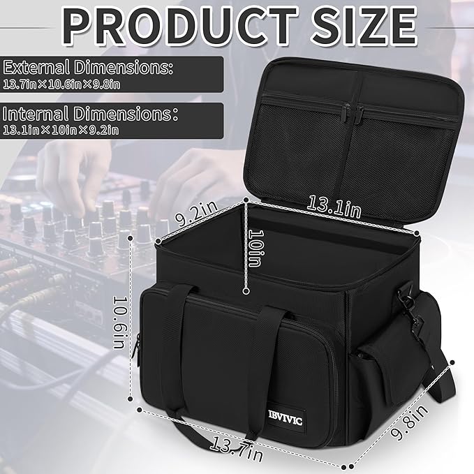 DJ Cable File Bag with 6 Detachable Dividers High Capacity Gig Cable Bag for Cords,DJ Gear,Sound Instrument and Accessories, Black