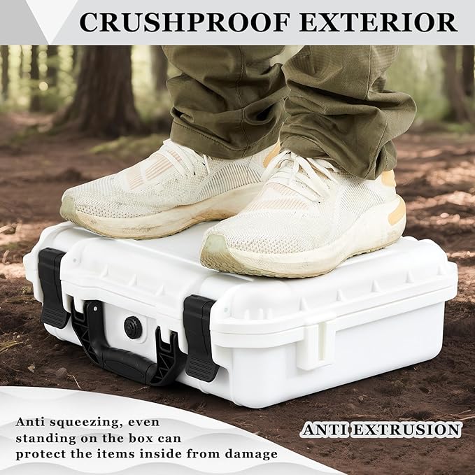 Relaxweex 1 Pcs 8.5 x 6.5 x 3.7 Inch Waterproof Hard Case with DIY Customizable Foam Insert Portable Protective Case with Knife for Camera Drones Equipments Tools Test Instruments (White)