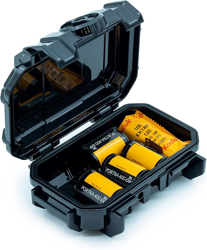 Evergreen Film Storage Case | Holds 7 Rolls of 35mm or 5 Rolls of 120mm Film | Preserve and Protect Your Film | Waterproof & Freezer Safe (Film Not Included) (Black)