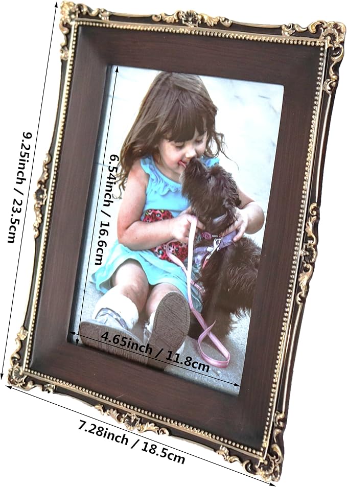 Hymmah 5 * 7inch Wallet Picture Frame Vintage Photo Frame Ornate Textured Hand-Crafted Resin Frame with Easel&Hook for Tabletop&Wall Display,Photo Gallery,Art