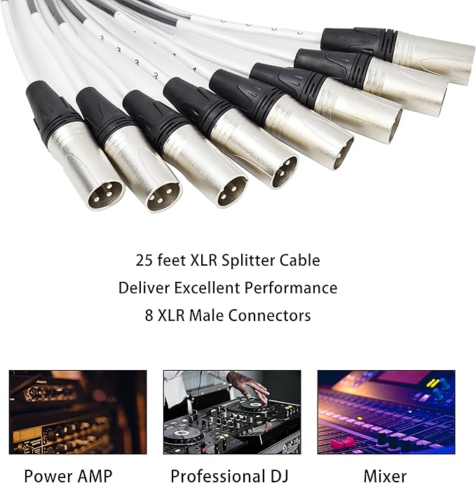 PRORECK 8-Channel Low Profile XLR Send Circuit Board Snake Cables, XLR Splitter Cable for Live, Recording, Stage, Studio, 25 Feet Long