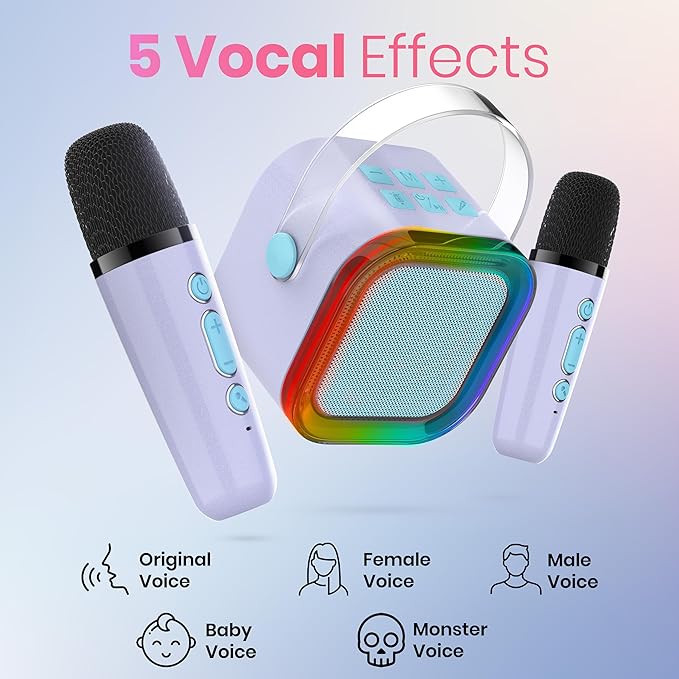 Mini Karaoke Machine for Kids Adults Teen with 2 Wireless Microphones, Gifts for Girl, Toys for Girls 6-8, Small Portable Bluetooth Speaker, Microphone, Car Singing Mic, Kareoke, Toddler Gift