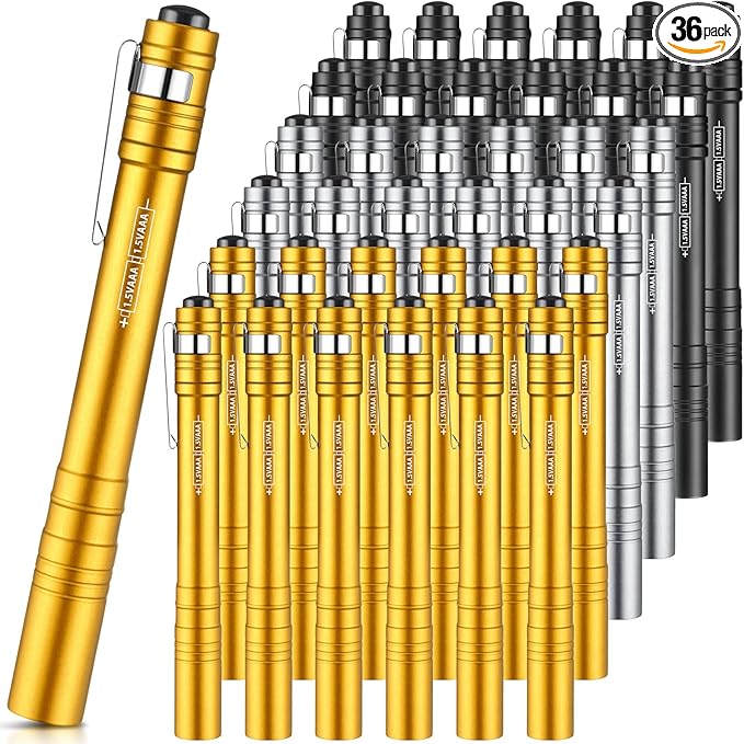 36 Pack Mini Pen Flashlights Bulk Gifts LED Pen Lights Aluminum Pocket Flashlights with Clips Small Handheld Torches for Men Camping Hiking Emergency Outdoor (Multicolor)